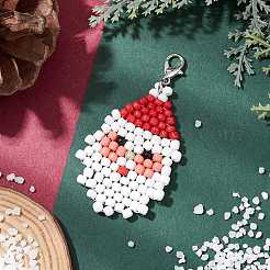 Christmas Theme Santa Claus Glass Seed Beaded Pendant Decoration&nbsp;HJEW-JM02559