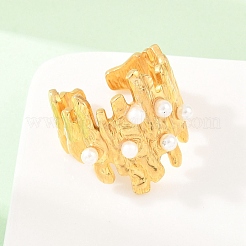304 Stainless Steel with ABS Plastic Pearl Cuff Open Rings&nbsp;RJEW-Z137-02G