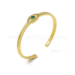 Green Cubic Zirconia Horse Eye Open Cuff Bangle&nbsp;BJEW-I307-02G