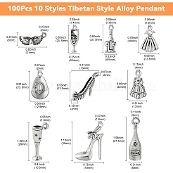 100Pcs 10 Styles Tibetan Style Alloy Pendant&nbsp;FIND-CJ0001-74