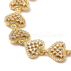 Clear Cubic Zirconia Hollow Heart Link Chain Bracelet&nbsp;BJEW-A132-13G