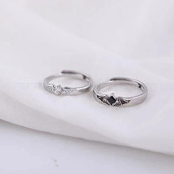 Adjustable Brass Micro Pave Cubic Zirconia Couple Cuff Open Rings&nbsp;WGE4BBC-01