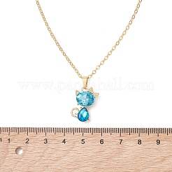 Alloy Glass Cute Cat Pendant Brass Cable Chain Necklaces for Women&nbsp;NJEW-JN06028