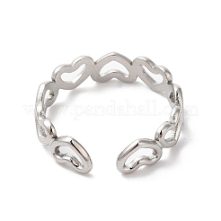 Non-Tarnish 304 Stainless Steel Hollow Heart Open Cuff Ring for Women&nbsp;RJEW-K245-28P