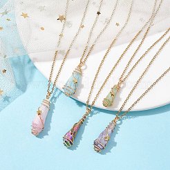 Mixed Color Dyed Natural Quartz Crystal Irregular Nugget Pendant Necklace&nbsp;NJEW-JN04627-02