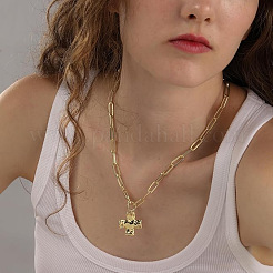 Brass Textured Cross Pendant Paperclip Chain Necklaces for Women Men&nbsp;FS-WGF368A-01
