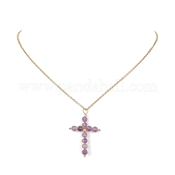 Natural Mixed Gemstone Beaded Cross Pendant Necklace&nbsp;NJEW-JN04357
