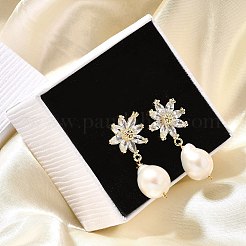 Natural Pearl Dangle Ear Studs&nbsp;EJEW-L099-06G