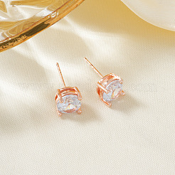Elegant Fashionable Brass Clear Cubic Zirconia Flat Round Stud Earrings&nbsp;BP7914