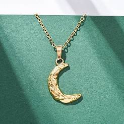 Texture Moon 304 Stainless Steel Pendant Necklaces&nbsp;NJEW-H059-13G