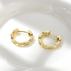 Oval Brass Micro Pave Clear Cubic Zirconia Hoop Earrings&nbsp;EJEW-D311-029G