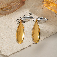 304 Stainless Steel Two Tone Teardrop Dangle Stud Earrings&nbsp;EE9638