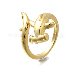 Whale Brass Cuff Rings for Women&nbsp;RJEW-Z085-01G-01