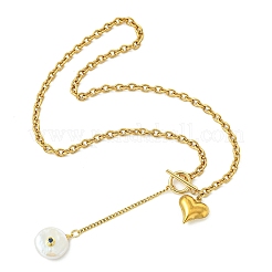 Adjustable 304 Stainless Steel Heart Pendant Curb Chain Lariat Necklaces&nbsp;NJEW-JN06252