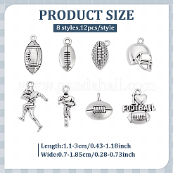 96Pcs 8 Styles Rugby Theme Tibetan Style Alloy Pendants&nbsp;TIBEP-ME0001-06
