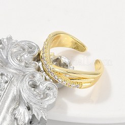 Rack Plating Brass Micro Pave Cubic Zirconia Cuff Rings&nbsp;RJEW-M028-60G