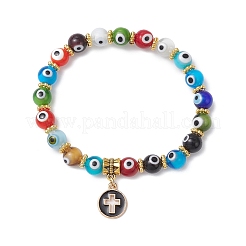 4Pcs 4 Colors Flat Round with Cross Alloy Enamel Charm Bracelets&nbsp;BJEW-JB12269
