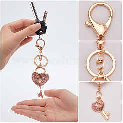 3Pcs 3 Colors Heart Padlock Rhinestones Pendant Keychain with Heart Key Charm&nbsp;KEYC-WR0001-46
