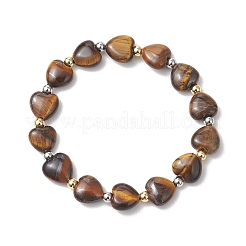 Electroplate Non-magnetic Synthetic Hematite & Natural Gemstone Heart Beads Stretch Bracelets for Women&nbsp;BJEW-JB13447