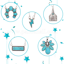 5Pcs 5 Style Flower & Rectangle & Lightning & Cow Tag Synthetic Turquoise Pendant Necklaces Sets&nbsp;NJEW-AN0001-04