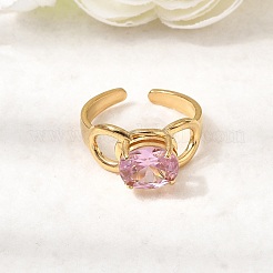 Brass Micro Pave Glass Cuff Rings for Women&nbsp;LS-RJEW-K312-05G