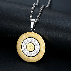 Two Tone 304 Stainless Steel Rotating Zodiac Symbol Chart Pendant Necklaces for Men&nbsp;WG5BDAE-01