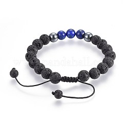 Natural Lava Rock and Non-Magnetic Synthetic Hematite Beads Braided Bead Bracelets&nbsp;BJEW-JB03975-02