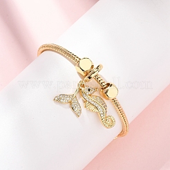Sea Horse Brass Micro Pave Clear Cubic Zirconia Charm Bracelets&nbsp;BJEW-H640-05B-G