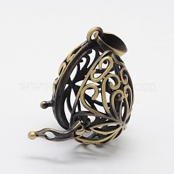 Filigree Teardrop Brass Cage Pendants&nbsp;KK-N0093-09AB-RS