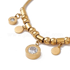 Crystal Rhinestone Roman Numeral Charm Bracelet with Round Snake Chains&nbsp;BJEW-P284-05G