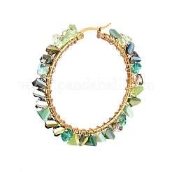 Electroplate Glass Triangle Beads Hoop Earrings&nbsp;EJEW-JE04600