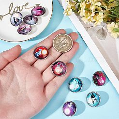 2 Sets Luminous Flat Round with Cat & Tree Brass Jewelry Snap Buttons&nbsp;FIND-NB0003-25