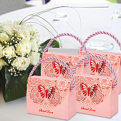 50Bags Hollow Flower Paper Butterfly Printed Candy Gift Tote Boxes with Rope Handles&nbsp;ABAG-TW0001-02