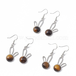 Natural Tiger Eye Rabbit Dangle Earrings&nbsp;EJEW-A092-05P-15