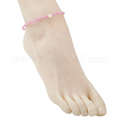 12Pcs 12 Colors Summer Beach Natural Shell Heart with Glass Beaded Anklets&nbsp;AJEW-AN00779