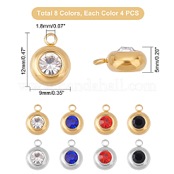 32Pcs 8 Color 304 Stainless Steel Rhinestone Charms&nbsp;STAS-UN0023-86