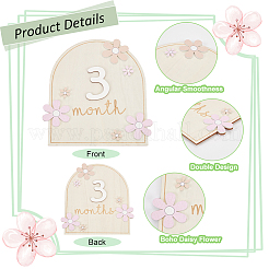 Flower Wood Baby Monthly Milestone Cards with Glue Points&nbsp;DIY-WH0569-42