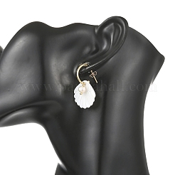 304 Stainless Steel & Natural Freshwater Shell Stud Dangle Earrings&nbsp;EJEW-JE07496
