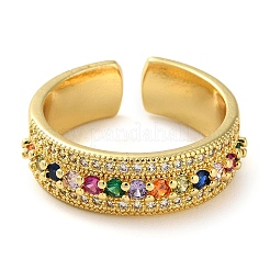Rack Plating Brass Micro Pave Cubic Zirconia Open Cuff Rings&nbsp;RJEW-K266-04C-G