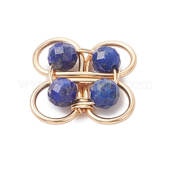 4Pcs 4 Styles Natural Amethyst & Dyed Agate & Green Aventurine & Lapis Lazuli Faceted Round Copper Wire Wrapped Clover Multi-Strand Links&nbsp;PALLOY-TA00358-01