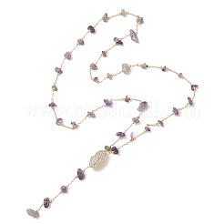Natural Amethyst Chip Handmade Link Chain Necklaces&nbsp;NJEW-JN05811-01
