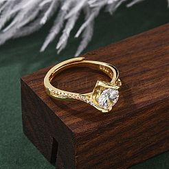 Brass Micro Pave Clear Cubic Zirconia Finger Rings for Women&nbsp;RJEW-U049-01G