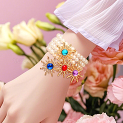 4Pcs 4 Colors Golden Alloy Resin Sun Charm Bracelets&nbsp;BJEW-HY0001-19
