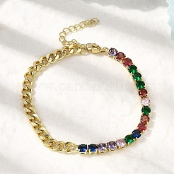Brass Micro Pave Cubic Zirconia Square Link Chain Bracelets&nbsp;BJEW-L460-005G-03