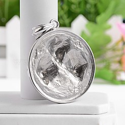 Flat Round with Dragon 304 Stainless Steel Big Pendants&nbsp;STAS-M206-05AS
