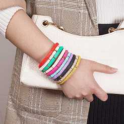 10Pcs 10 Colors Polymer Clay Heishi Beaded Stretch Bracelets&nbsp;BJEW-PH01445