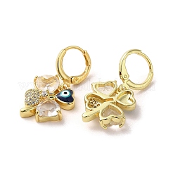 Clover with Evil Eye Real 18K Gold Plated Brass Dangle Leverback Earrings&nbsp;EJEW-Q797-20G