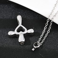 304 Stainless Steel Heart Cross Pendant Pet Urn Ashes Necklaces&nbsp;NJEW-S455-05P