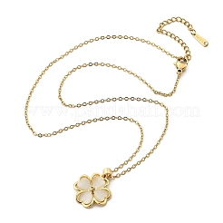 Brass Cubic Zirconia Glass Cat Eye Clover Pendant Neckalces for Women&nbsp;NJEW-S448-07G