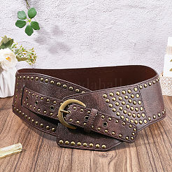 Retro Antique Bronze Alloy Rivets PU Leather Whide Waist Belts for Women&nbsp;AJEW-WH20098-075B